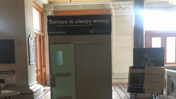 Image of replica solitary confinement cell for "inside the box" exhibit at Connecticut state capitol building