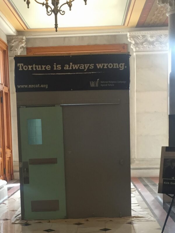 Image of replica solitary confinement cell for "inside the box" exhibit at Connecticut state capitol building