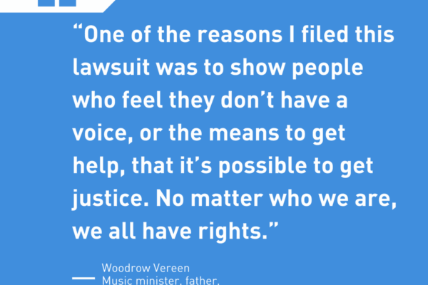 Quote from Woodrow Vereen, music minister who sued Bridgeport police for traffic stop, "No matter who we are, we all have rights."