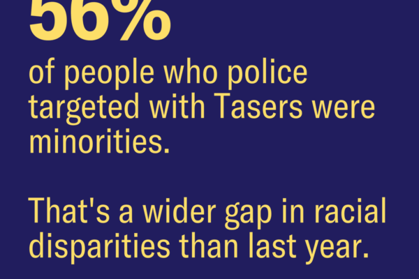 Police tasing in Connecticut: 56 percent of people who police targeted with Tasers in Connecticut were minorities in 2016. That's a wider gap in racial disparities than the prior year. ACLU-CT / ACLU of Connecticut image.