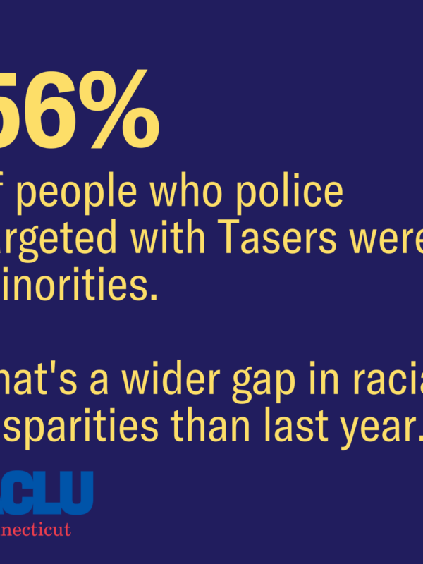 Police tasing in Connecticut: 56 percent of people who police targeted with Tasers in Connecticut were minorities in 2016. That's a wider gap in racial disparities than the prior year. ACLU-CT / ACLU of Connecticut image.
