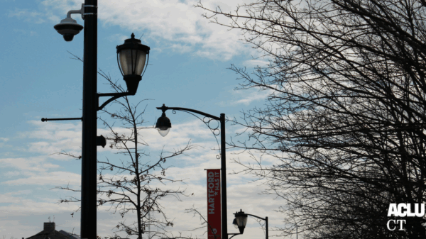 Hartford Connecticut street surveillance camera and Hartford Has It red sign