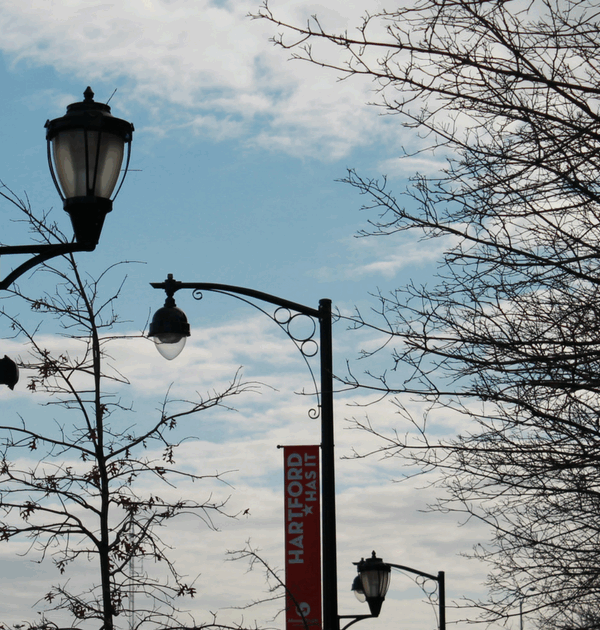 Hartford Connecticut street surveillance camera and Hartford Has It red sign