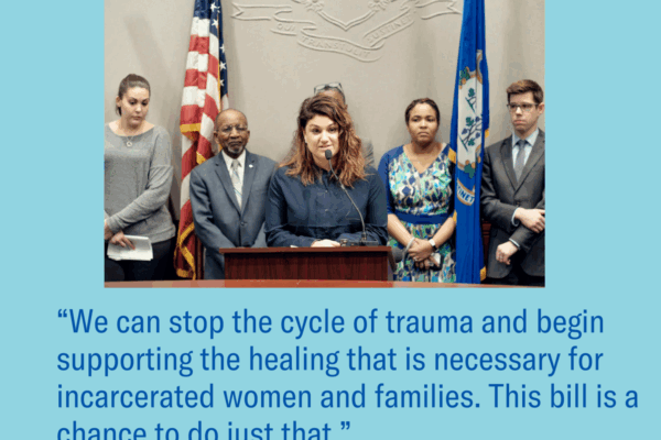 Sandy LoMonico, criminal justice organizer for the ACLU of Connecticut, testifies re S.B. 13, a bill re shackling pregnant women, menstrual supplies for incarcerated women, family visitation policies in CT prisons