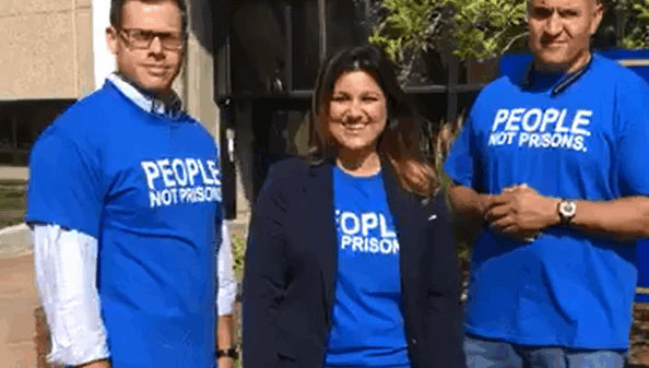 ACLU Smart Justice Connecticut leaders Gus, Sandy, and Manny outside of CT chief state's attorney's office for criminal justice commission prosecutor meeting