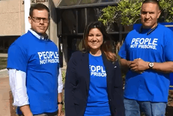 ACLU Smart Justice Connecticut leaders Gus, Sandy, and Manny outside of CT chief state's attorney's office for criminal justice commission prosecutor meeting