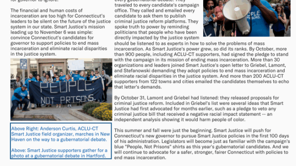 Cover of ACLU of Connecticut ACLU-CT civil liberties update newsletter fall 2018