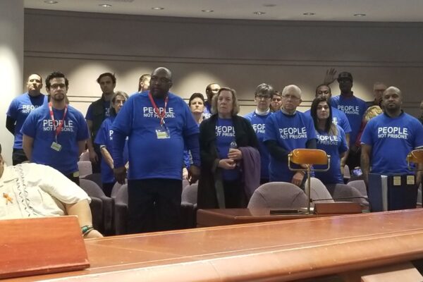 Supporters and leaders from the ACLU-CT ACLU of Connecticut Smart Justice campaign stand in solidarity as leaders testify on a bill to create transparency about prosecutor decisions