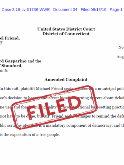 ACLU of Connecticut Cover Amended Complaint Friend v Gasparino, City of Stamford, bail