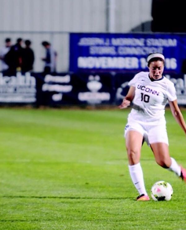 UCONN Soccer player and author Noriana Radwan is seen on the soccer pitch.