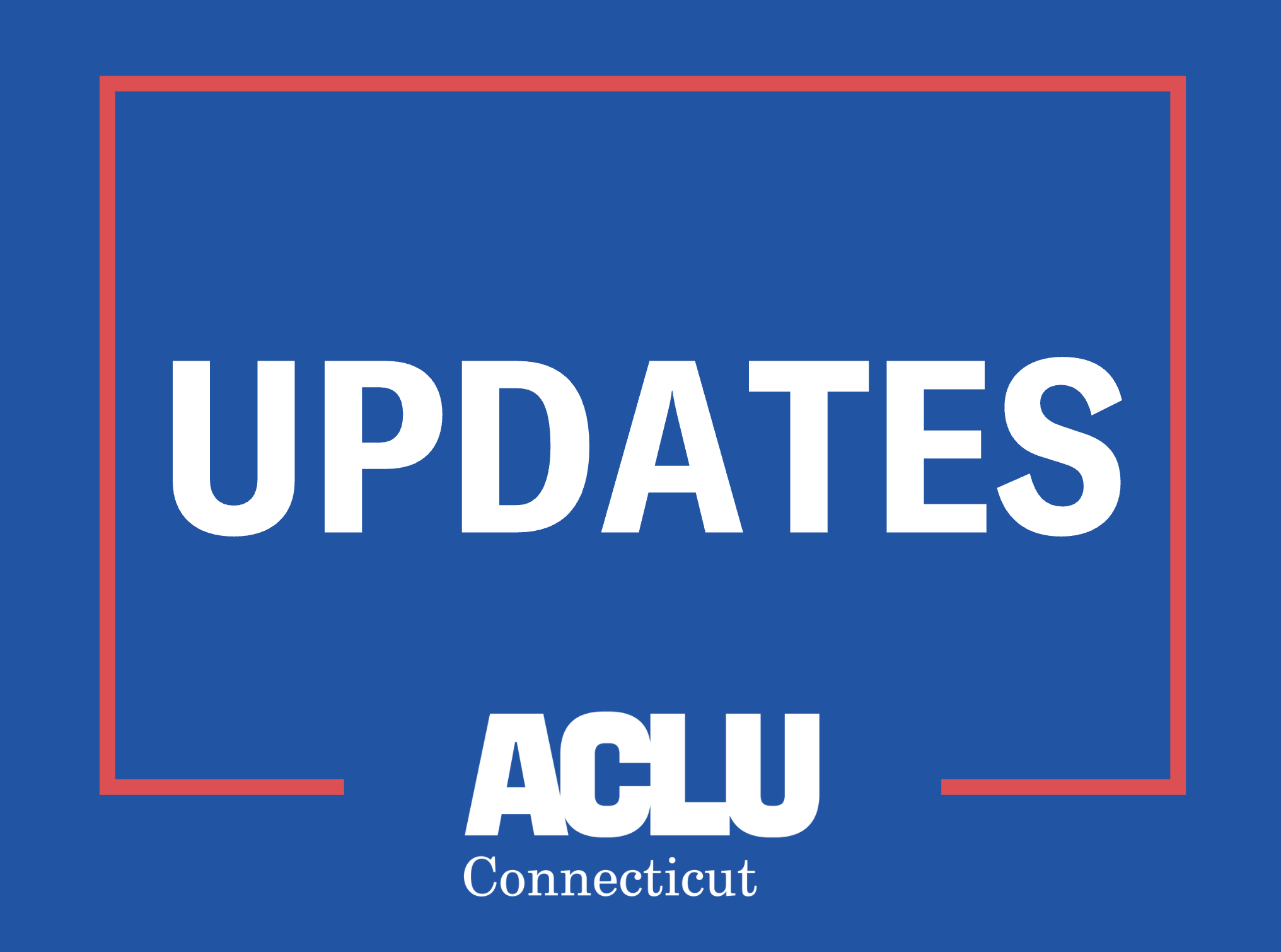 On a blue background, the word "UPDATES" is in the middle of a red lined rectangle with the logo in white in the middle bottom of the square.