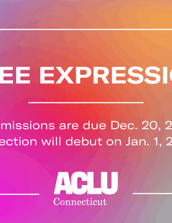 On a rainbow gradient background, the following text is in white: "FREE EXPRESSION. Submissions are due Dec. 20, 2024. Collection will debut on Jan. 1, 2025." With our logo in white below.