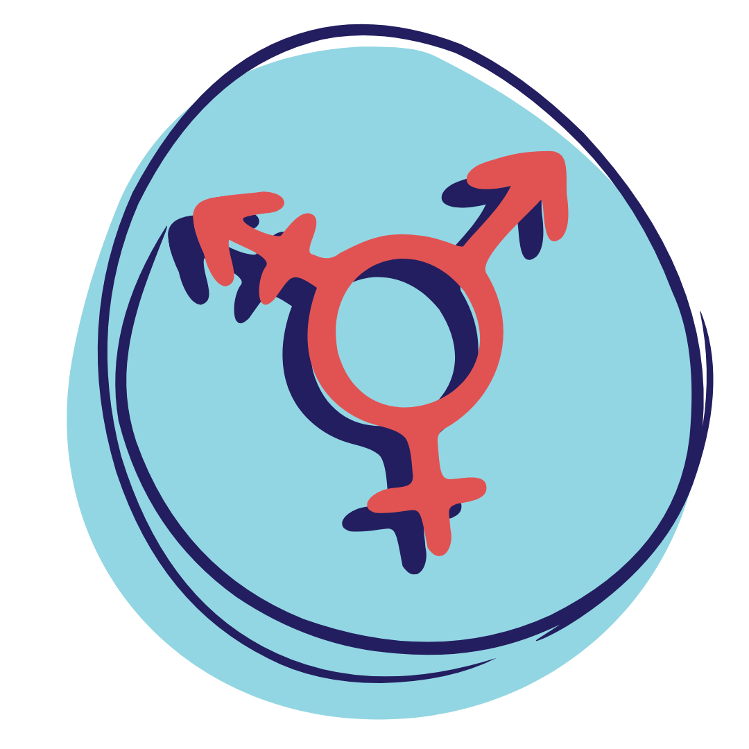 In a light blue bubble, there is red trans rights symbol with a dark blue shadow.