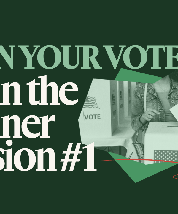 On a dark green background is "PLAN YOUR VOTE, CT!" in light green text with white text under it that says "Train the Trainer Session #1". Next to that phrase is a collage of a person at a voting booth in green-scale.