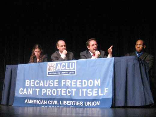 Volunteer lawyers address student jurists at mock trial during 2011 ACLU of Connecticut First Amendment Conference