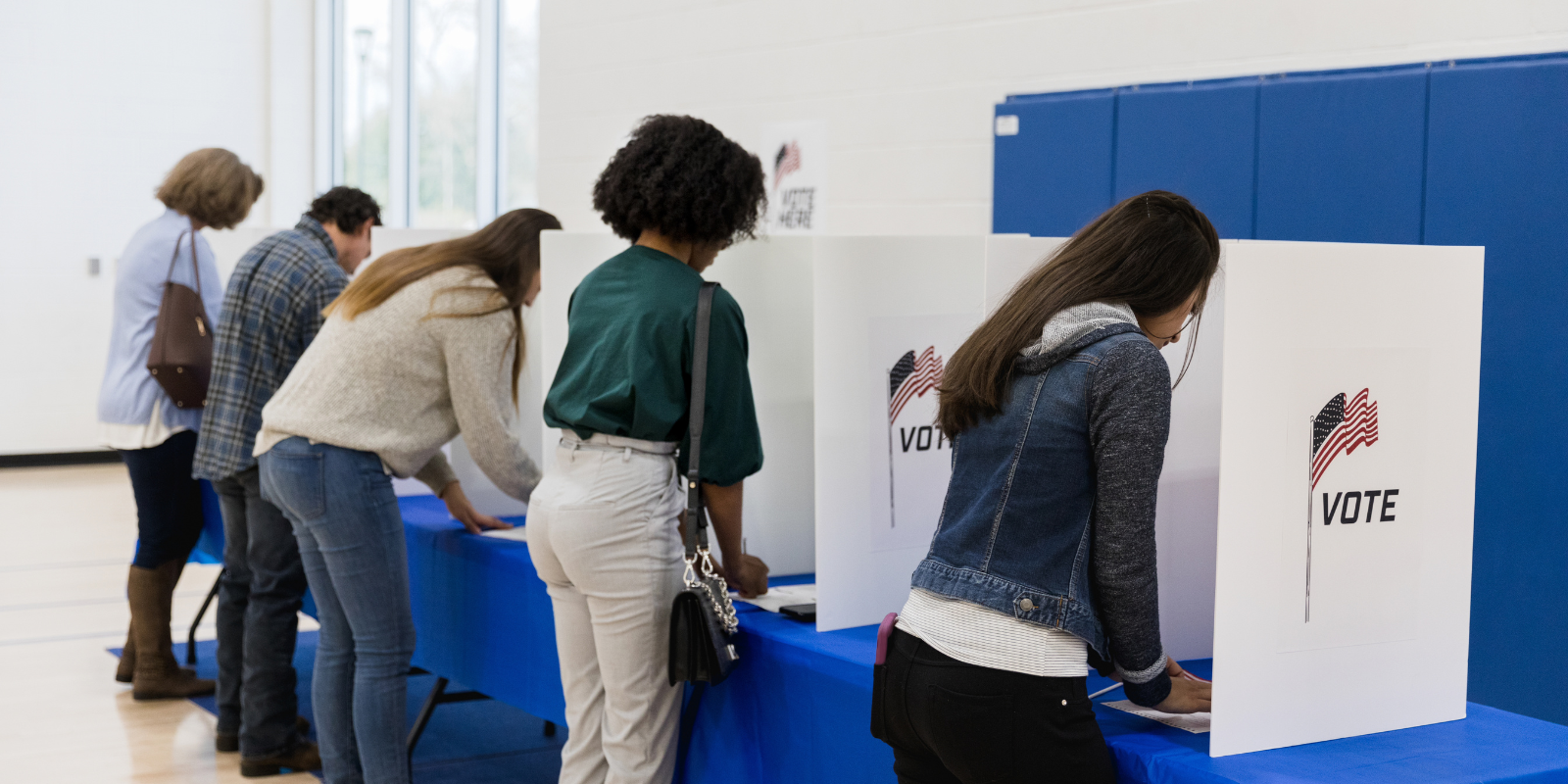 group of individuals casting their ballot at the polls