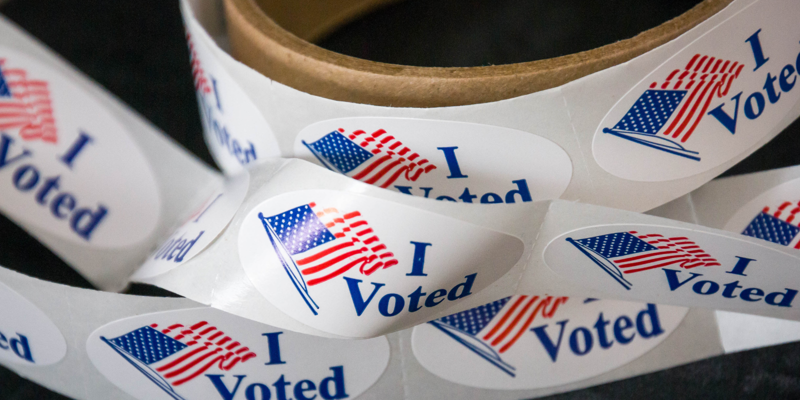 a pile of voting stickers