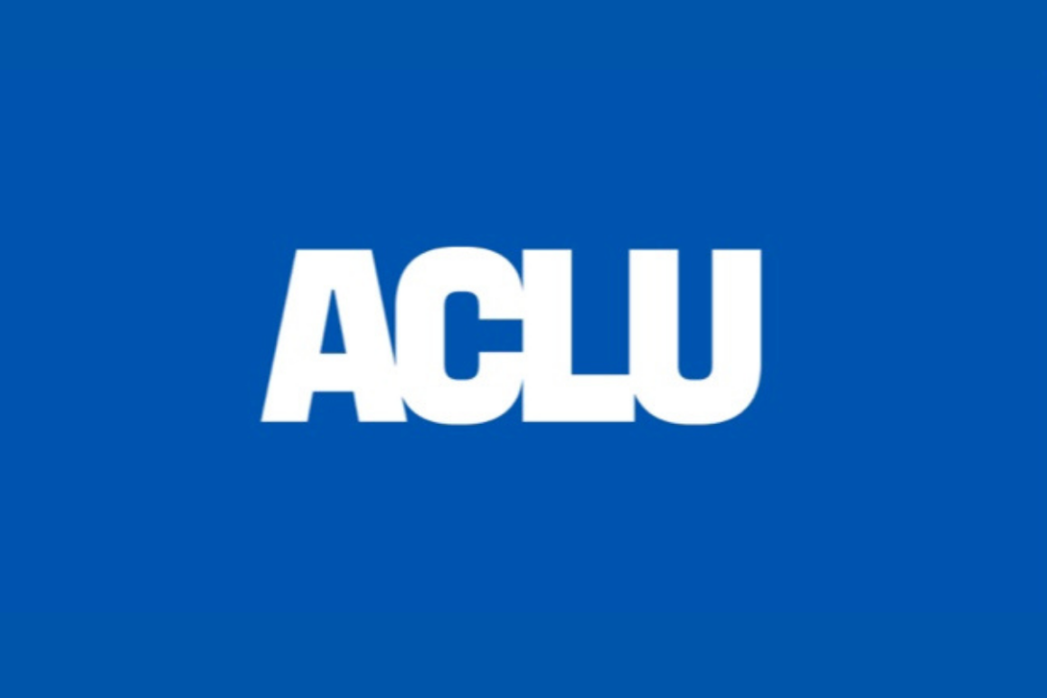 The national ACLU logo, "ACLU" in white letters, appears on a bright blue background.