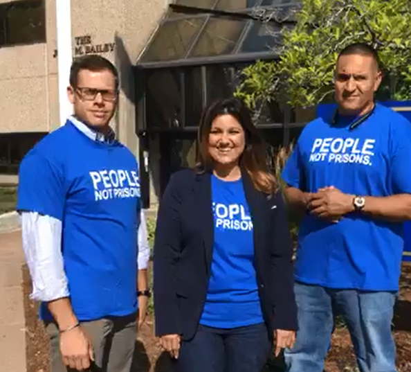 ACLU Smart Justice Connecticut leaders Gus, Sandy, and Manny outside of CT chief state&#039;s attorney&#039;s office for criminal justice commission prosecutor meeting